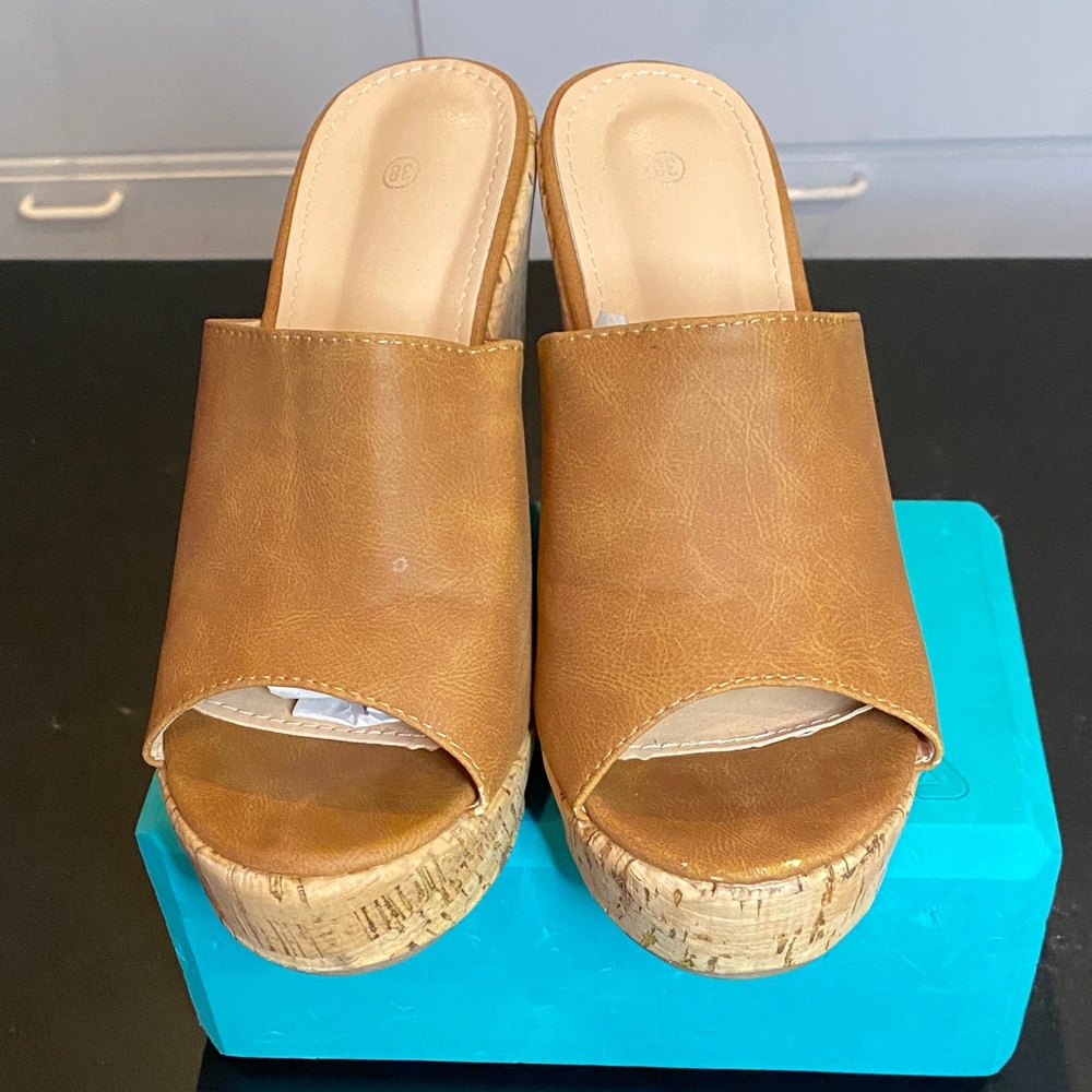 Tan mule platform  Wedge Slide Sandals Size 7
